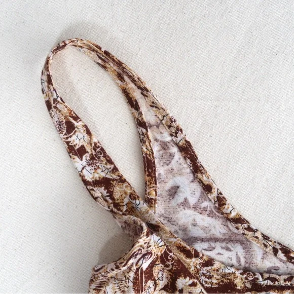 Vintage Contempo Casuals Brown and Ochre Print Set Tank Top & Wrap Skort - Picture 7 of 17